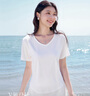 秋水伊人基礎(chǔ)簡(jiǎn)約V領(lǐng)純棉T恤2025年夏季新款女通勤休閑風(fēng)百搭上衣 本白 M 曬單實(shí)拍圖