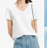 森馬（Semir）短袖t恤女涼感抗菌正肩修身2025夏顯瘦V領(lǐng)白色打底衫109325100002 曬單實(shí)拍圖