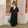 米度麗孕婦連衣裙夏季長(cháng)裙大碼上衣寬松短T恤裙子孕婦裝夏裝 短袖V領(lǐng)款-黑色 L（建議100-140斤左右） 曬單實(shí)拍圖
