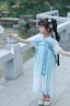 DUTRIEUX兒童漢服女童連衣裙夏季公主裙中國風古裝裙子中式唐裝仙可愛 藍色短袖 120 cm 曬單實拍圖
