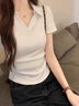 嫻柔短袖T恤女2025年夏季polo領(lǐng)翻領(lǐng)上衣短款褶皺收腰修身休閑設(shè)計感 白色【側(cè)邊褶皺】 L 曬單實拍圖
