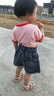 雷姆汀女童韓版牛仔短褲夏裝洋氣中大童夏季花苞褲子兒童外穿百搭熱褲薄 紫色破洞短褲 90 建議身高90 曬單實(shí)拍圖