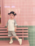 迷你木木屋兒童短袖套裝夏季男女童純棉套裝中小童運(yùn)動(dòng)服 灰色條紋 100 曬單實(shí)拍圖