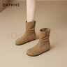 達芙妮短靴女新款秋冬加絨內增高冬季靴子女鞋勃肯堆堆馬丁靴 駝色 36 曬單實(shí)拍圖