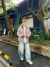KAMA卡瑪字母刺繡工裝外套2025新款衣服秋季情侶重工洗水時尚翻領(lǐng) 粉色 M 曬單實拍圖