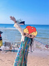 槿城波西米亞風(fēng)復(fù)古碎花吊帶連衣裙女夏季設(shè)計感撞色條紋大擺裙A字裙 碎花連衣裙 QZ28W L 曬單實拍圖