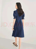 對白法式泡泡袖牛仔連衣裙女2025夏新款復古設計感小個(gè)子減齡裙子 深牛仔藍 XL 曬單實(shí)拍圖