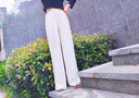 迪賽尼斯（DESIGNICE）2025年夏季新款通勤寬松直筒褲純色氣質(zhì)百搭高腰休閑褲女 白色 M 曬單實(shí)拍圖