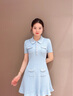 歌芭杉（GEBASHAN）品牌女裝韓版氣質(zhì)修身顯瘦連衣裙2025夏季新款百褶領(lǐng)口收腰連衣裙 霧霾藍 L 曬單實(shí)拍圖