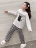 G.DUCKKIDS兒童睡衣女童莫代爾套裝2025春秋新款中大童長(zhǎng)袖薄款女孩家居服潮 淺灰小貓515aeakqss 150 cm 曬單實(shí)拍圖