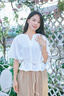 旅途原品ltyp 黑標(biāo)系列 可水洗真絲綁帶小衫 優(yōu)雅蝙蝠袖上衣女夏 象牙白 M 曬單實(shí)拍圖