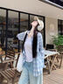 魯雅爾韓系藍色格子襯衫女夏季慵懶風(fēng)休閑防曬衣小個子顯瘦長袖開衫外套 藍色格子 M 曬單實拍圖