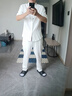倉石一樹中國風(fēng)男裝夏季冰絲短袖t恤長褲套裝棉麻漢服唐裝寬松休閑兩件套 白色 XL 曬單實拍圖