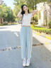 雪中飛休閑褲子女夏季薄款2025新款韓系蘿卜褲小個子高腰顯瘦直筒九分褲 霧藍(lán)色538F(純色) L -165/70A-推薦115-130斤 曬單實拍圖