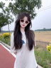 BOLON暴龍眼鏡25年新品楊紫同款橢圓小貓眼太陽鏡女β鈦鏡腿墨鏡BL5097 A92 奶白色-非偏光 曬單實拍圖
