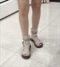 啄木鳥(niǎo)厚底高幫羅馬涼鞋女2025新夏季軟底綁帶涼靴復(fù)古鏤空透氣魚(yú)嘴涼鞋 米色 37 曬單實(shí)拍圖