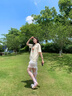 哈魯?shù)厦朗綇凸舙olo領韓版寬松百搭翻領短袖女正肩學院風半袖上衣設計感 杏色 M （85-110斤） 曬單實拍圖
