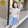 G.DUCKKIDS小黃鴨女童夏裝套裝2025新款洋氣兒童衣服夏季韓版女寶寶休閑服裝 花朵款藍色 110 建議100-110cm3-4歲 曬單實拍圖