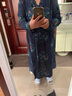 恒源祥大尺碼女裝民族風V領棉麻連衣裙新款復古寬松洋氣A字亞麻裙子 深藍 XL 【135-150斤】 曬單實拍圖