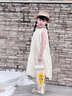 G.DUCKKIDS小黃鴨童裝女童夏季連衣裙2025新款兒童裙子洋氣泡泡袖菊花連衣裙 米色單件連衣裙 100 建議2~3歲（ 90-100cm） 曬單實(shí)拍圖