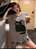 莫代爾卡通黑貓睡衣女夏季帶胸墊短袖套裝25新品可愛學(xué)生休閑家居服 曬單實拍圖