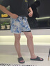 游泳褲男士泳褲泳帽泳鏡三件套平角大碼速干運動防尷尬沙灘褲裝備 泳褲藍白印花【雙層/專業(yè)速干】 L 曬單實拍圖