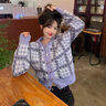 DALEY MODE毛衣女2025秋冬新款日韓系千鳥(niǎo)格甜美風(fēng)設計感撞色針織精致上衣女 紫羅蘭 均碼 曬單實(shí)拍圖