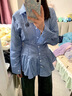 凱安尼（KAIANNI）韓系穿搭一整套裝復古v領(lǐng)麻花針織衫馬甲背心疊穿藍色格紋襯衫女 【單件】格紋襯衫 M 曬單實(shí)拍圖