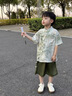 G.duck小黃鴨男童套裝夏裝漢服兒童短袖套裝夏季唐裝古裝男孩中國風(fēng)薄款 綠色 140 建議130-140cm9-10歲cm 曬單實(shí)拍圖