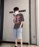 衣然呈品復古牛仔短褲男夏季寬松大碼高街潮牌百搭馬褲休閑運動(dòng)五分褲子男 藍色 L【建議115-135斤】 曬單實(shí)拍圖