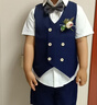 小熊精靈（xiaoxiongjingling）兒童禮服男童西服套裝夏款短袖馬甲花童寶寶周歲生日鋼琴表演出服 藏青5件套/襯衫馬甲短褲胸花領(lǐng)結 140碼(建議體重56-62斤) 曬單實(shí)拍圖