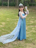 G.DUCKKIDS小黃鴨童裝愛(ài)莎公主裙女童連衣裙夏季兒童裙子冰雪奇緣女孩禮服裙 艾莎公主裙+皇冠魔法棒 100 尺碼2~3歲【90-100cm】cm 曬單實(shí)拍圖