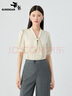 哥弟（GIRDEAR）女裝2025夏裝新款復古洋氣V領(lǐng)飄帶燈籠袖襯衫上衣女130047 香檳色 M (3) 曬單實(shí)拍圖