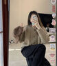針織衫開(kāi)衫女秋冬季短款外套毛衣女新款潮流寬松加厚小香風(fēng)外搭 卡其杏色 均碼 【80-140斤】 曬單實(shí)拍圖