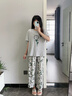 浪莎（LangSha）睡衣女秋季100%純棉短袖長褲可外穿帶胸墊家居服女款套裝全棉 淺灰玫瑰 【100%純棉】 L 建議體重100-120斤 曬單實拍圖