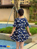 蕉京媽媽泳衣女兩件套泳裝遮肚顯瘦保守中老年人泡溫泉夏大碼游泳裝 藏青杏花（帶獨立平角褲) 均碼 【100-160斤】 曬單實(shí)拍圖