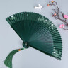 締晶古風(fēng)扇子折扇中國(guó)風(fēng)夏季便攜古代漢服旗折疊小竹扇子櫻花舞蹈扇女 綠色櫻花扇（墨綠扇墜）+扇盒 曬單實(shí)拍圖