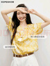紅袖氣質(zhì)碎花襯衫2025新款女裝【月影夏夢(mèng)】泡泡袖流蘇系帶別致小上衣 黃底花624 XL 曬單實(shí)拍圖