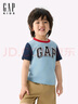 Gap男幼童2025夏季新款LOGO純棉撞色短袖T恤兒童裝休閑美版767439 冰藍(lán)色 100 /52(2-3歲) 曬單實(shí)拍圖