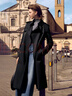 朗姿復古法式中長(cháng)款外套女秋季新款收腰正肩風(fēng)衣高級感氣質(zhì) 黑色 2XL 曬單實(shí)拍圖