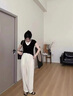 哈魯?shù)隙绦鋞恤女2025夏季新款v領(lǐng)短袖女寬松顯瘦設(shè)計感小飛袖假兩件上衣 黑色 L (100-115斤） 曬單實拍圖