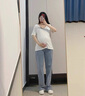 婧麒（JOYNCLEON）孕婦褲春夏外穿2025新款天絲牛仔褲不勒肚子薄款闊腿褲孕婦裝 藍色 XL 曬單實(shí)拍圖