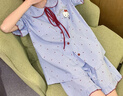 繆黛Kitty貓帶胸墊睡衣女2025夏季新款波點(diǎn)純棉短袖卡通家居服可外穿 優(yōu)雅藍(lán)【自帶胸墊】 2XL (175) 曬單實(shí)拍圖