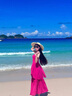 MISS YINER法式復古氛圍感超仙海邊度假性感抹胸掛脖吊帶套裝裙大擺飄逸長裙 玫紅色8168 S 曬單實拍圖