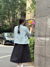 衣典零一（LEDIALYI）天絲亞麻短袖襯衫女夏季薄款2025新款休閑洋氣高級感媽媽小衫上衣 藍色 M （建議95-115斤） 曬單實拍圖