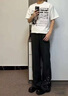 楠笙記新中式國風(fēng)潮休閑褲子男士春夏季薄款闊腿直筒刺繡西裝休閑冰絲褲 黑色 XL 曬單實拍圖