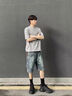 倉(cāng)石一樹 KAZUKI KURAISHI倉(cāng)石一樹潮牌美式復(fù)古牛仔短褲男款夏季寬松直洗水五分褲休閑褲子 復(fù)古藍(lán) XL 130-145斤 曬單實(shí)拍圖