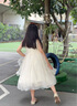 萱微妮高端女童禮服裙夏季2025新款兒童輕奢小眾公主裙夏款蓬蓬連衣裙女 香檳色 140 曬單實拍圖