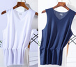 莫代爾2件裝冰絲速干背心男夏季外穿無(wú)痕薄款修身網(wǎng)格運動(dòng)寬肩無(wú)袖t恤 冰格背心V領(lǐng)白色+藏青 2件 XL 100-130斤 曬單實(shí)拍圖