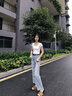 衣品天成彎刀闊腿牛仔褲女2025秋季復古高腰寬松遮肉顯瘦九分褲子女 曬單實(shí)拍圖